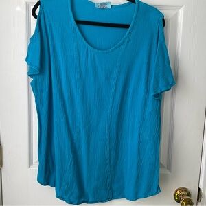 Cottonways/Oh My Gauze Cotton Gauze Blue Cold Shoulder Top Size 2/Large